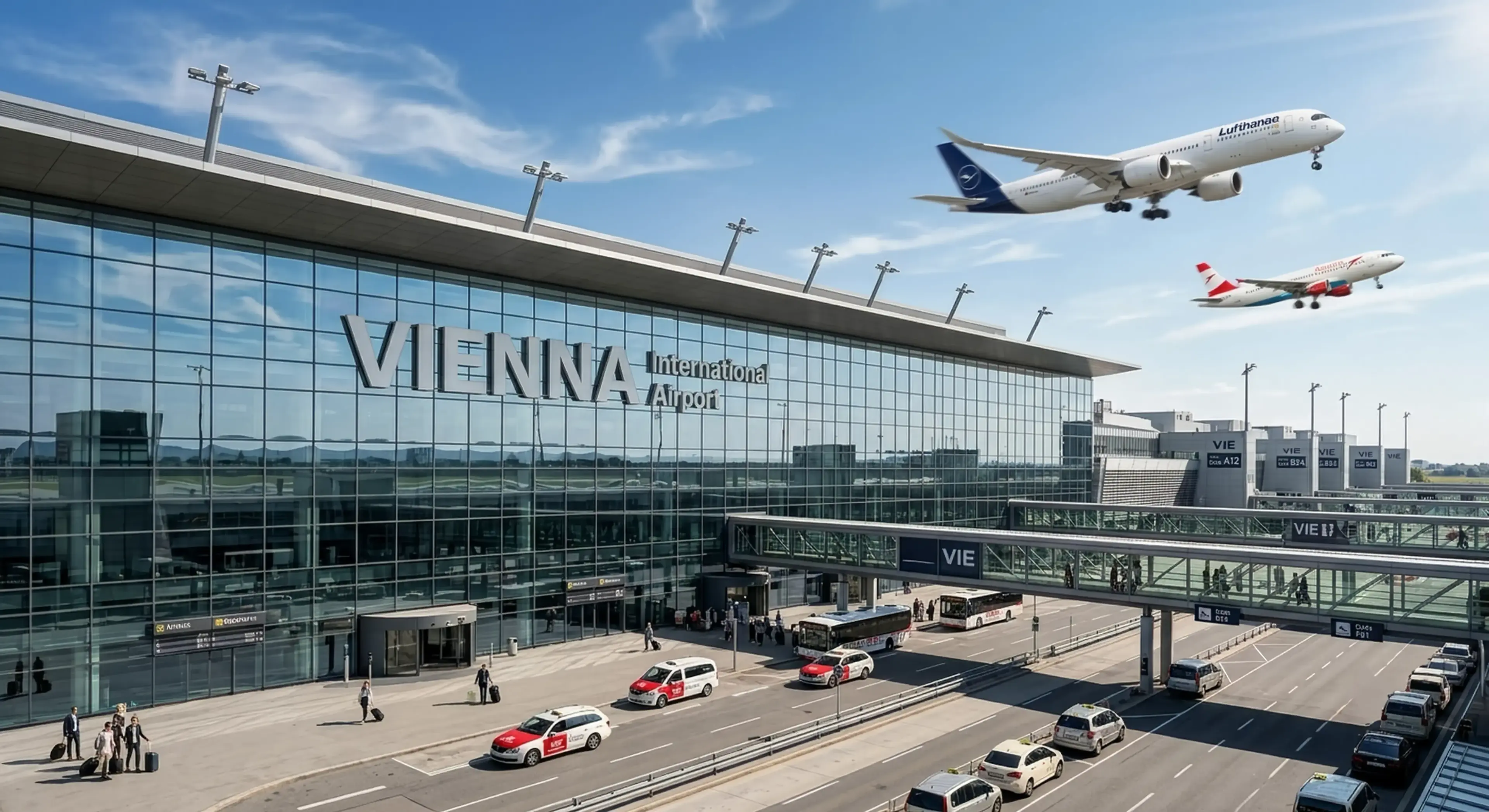 Vienna Airport to Salzburg Private Transfer Vienna Airport terminal exterior with international aircraft